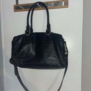 SOLD Vintage Coach black and gold leather crossbody large satchel with buckles